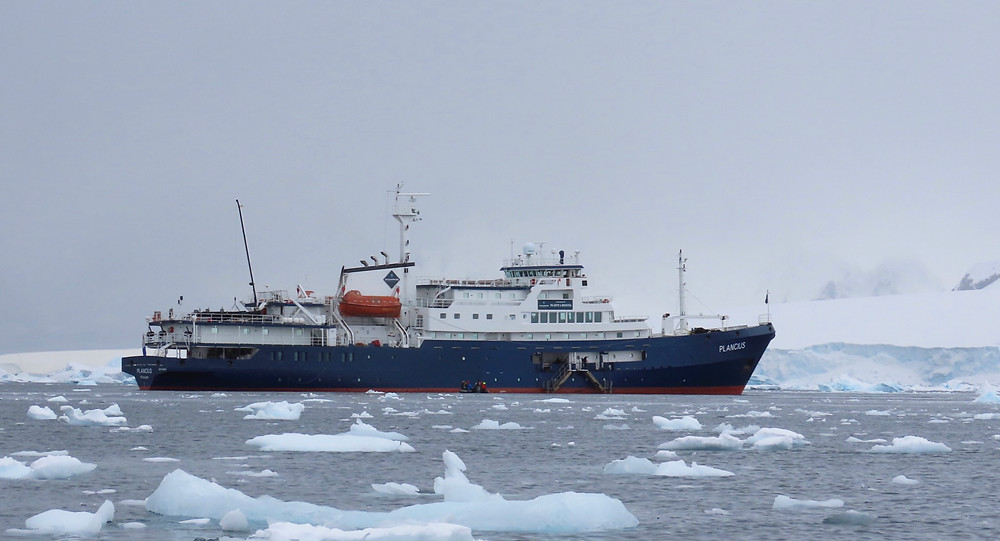 MV Plancius at sea within the ice