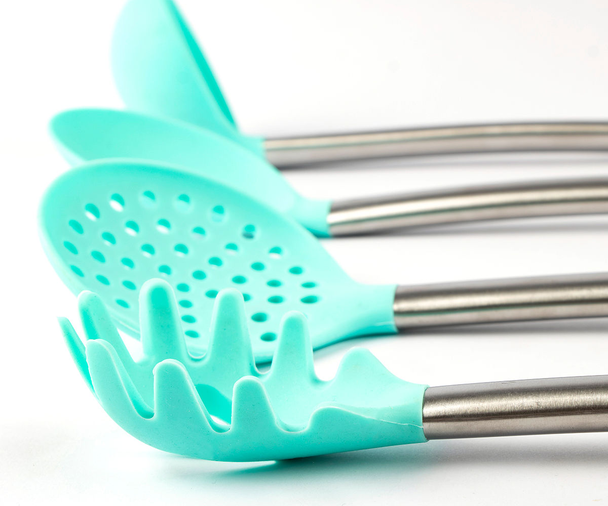 Kit Utensílios de Silicone (4 Peças) - Com Cabo Inox