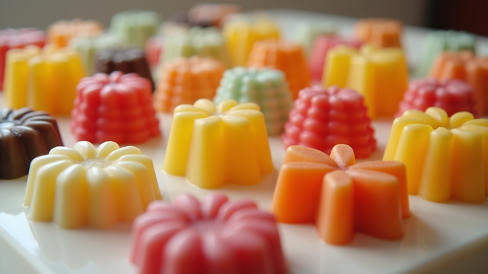 Eye-level view of assorted wax melts in different colours