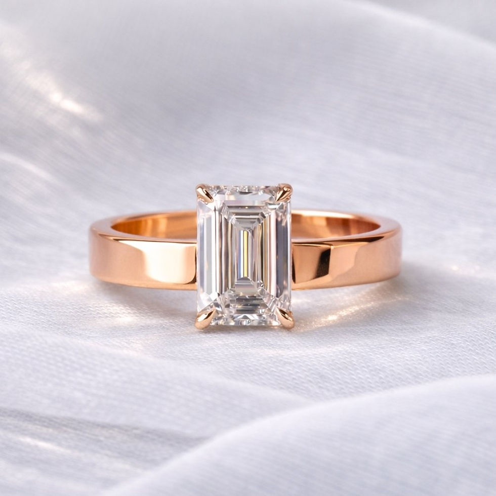 Thumbnail: Signature Emma Emerald Cut Cigar Band Engagement Ring