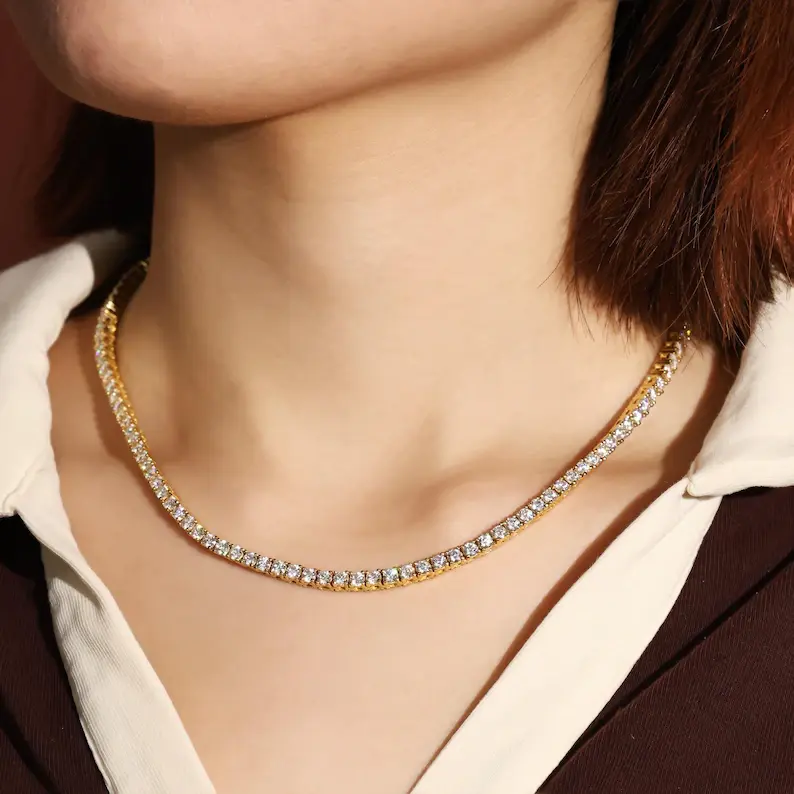 Thumbnail: Gemma 3mm Moissanite Tennis Travel Necklace