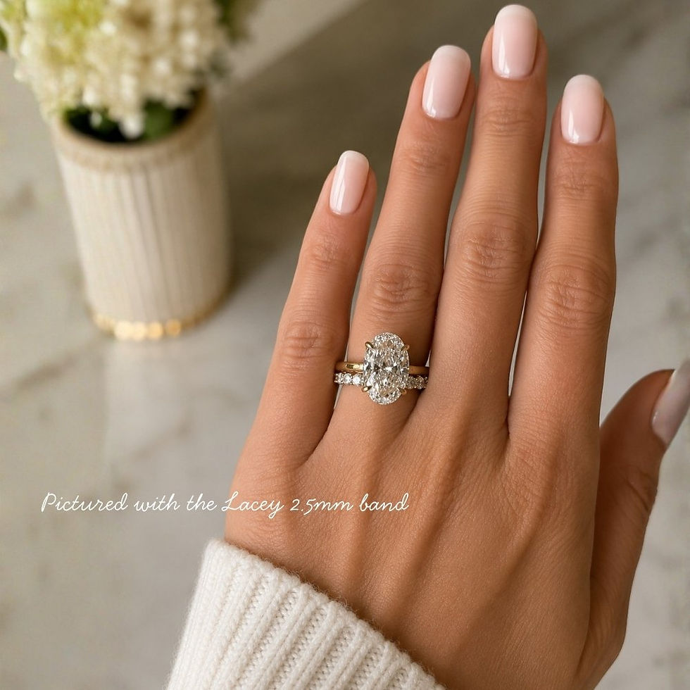 Thumbnail: Ren 3-3.5ct Elongated Oval Cut Cathedral Tulip Basket Ring - M&F Series