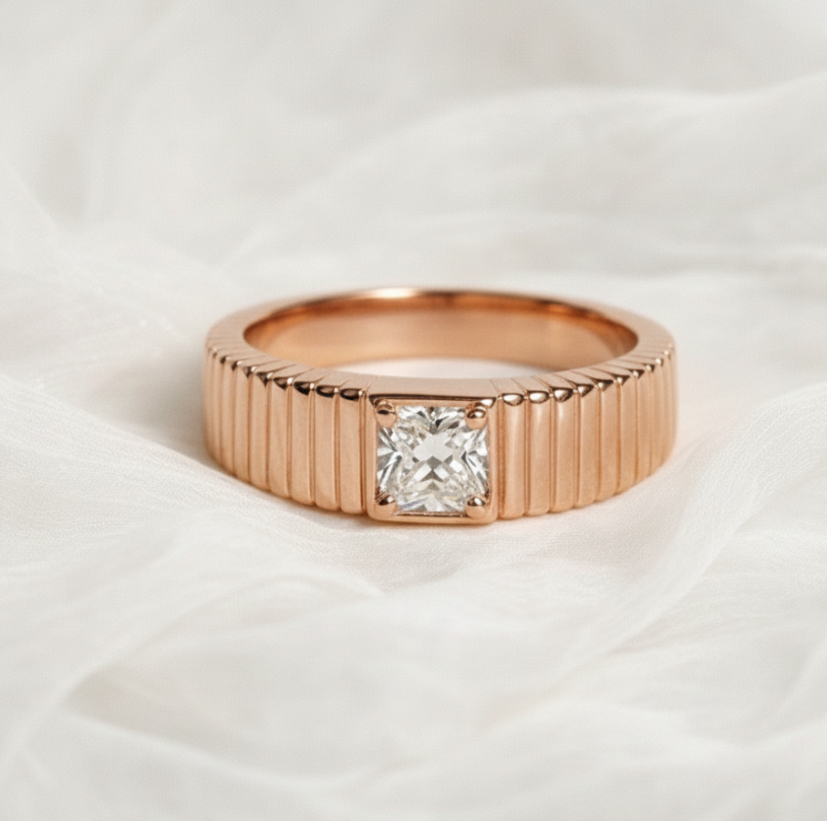 Thumbnail: Michael 0.7ct Square Cut Fluted Unisex Ring - M and F Series