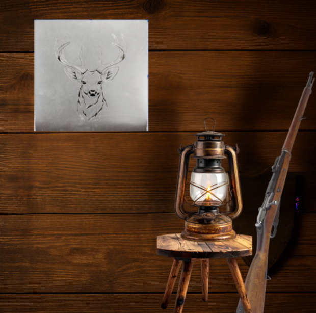 12 x 12 Deer head artwork, wooden wall.