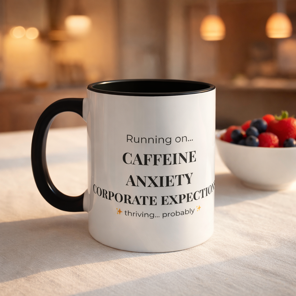 Running on Caffeine & Anxiety Mug – Funny Burnout Coffee Mug