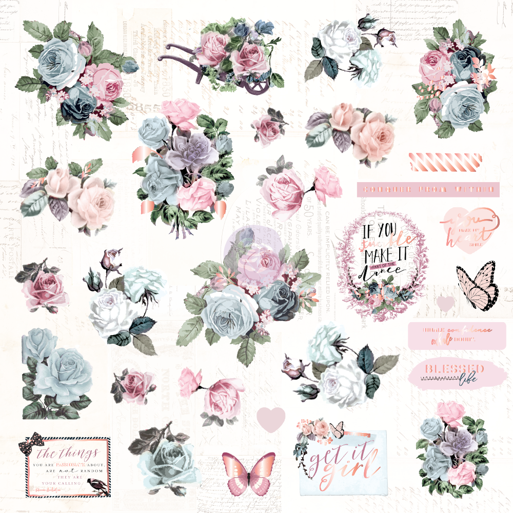 высечка из кардстока и ацетата Poetic Rose Ephemera Cardstock & Prima Marketing