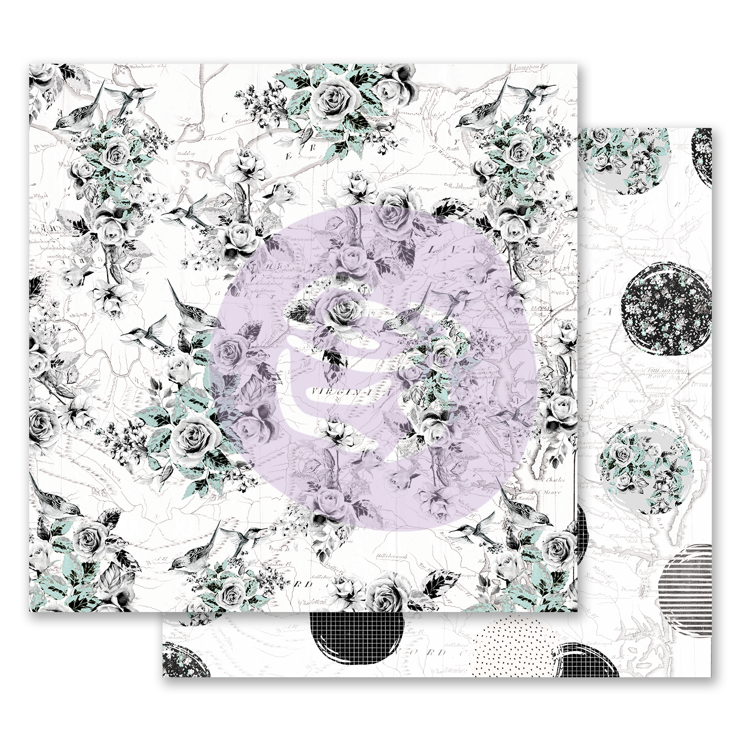Лист с фольгированием Flirty Fleur 12x12 Paper - Traveling Flor Prima Marketing