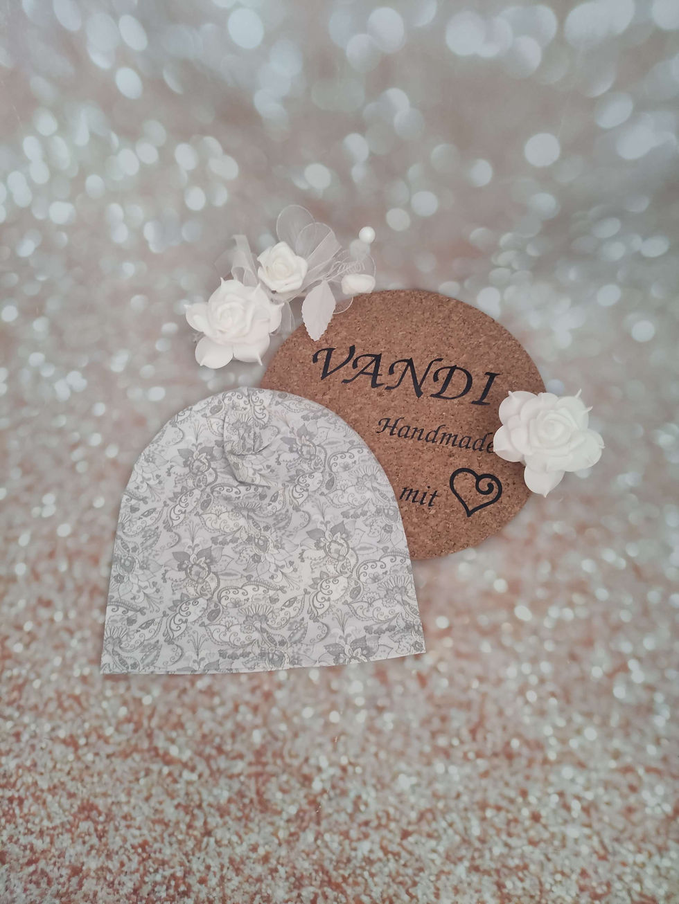 Beanie Mütze grau Muster Kopfumfang 48-54 einlagig