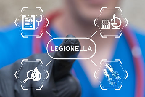 Doctor using virtual touch screen push text_ LEGIONELLA Legionella test health care concep