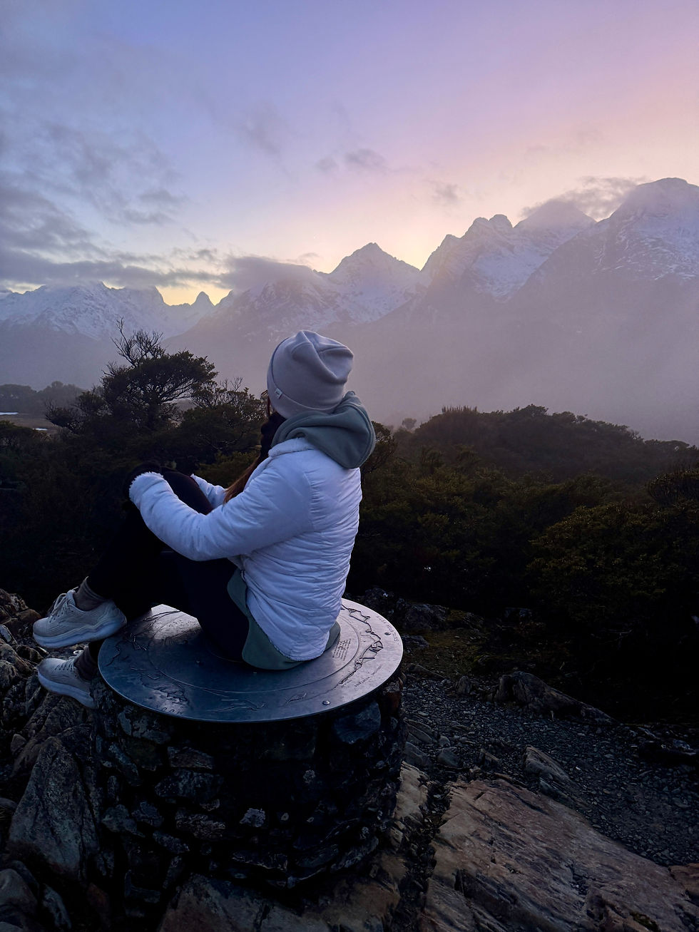 In Fjordland National Park, we got up before the sun to hike up over 1,000 feet in elevation. It was freezing, but so worth it!