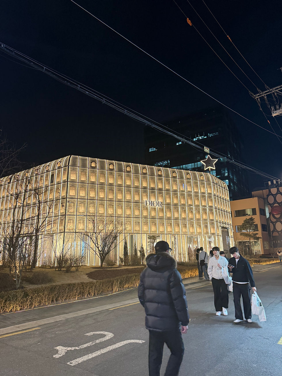 Dior store lit up at night in Seongsu.