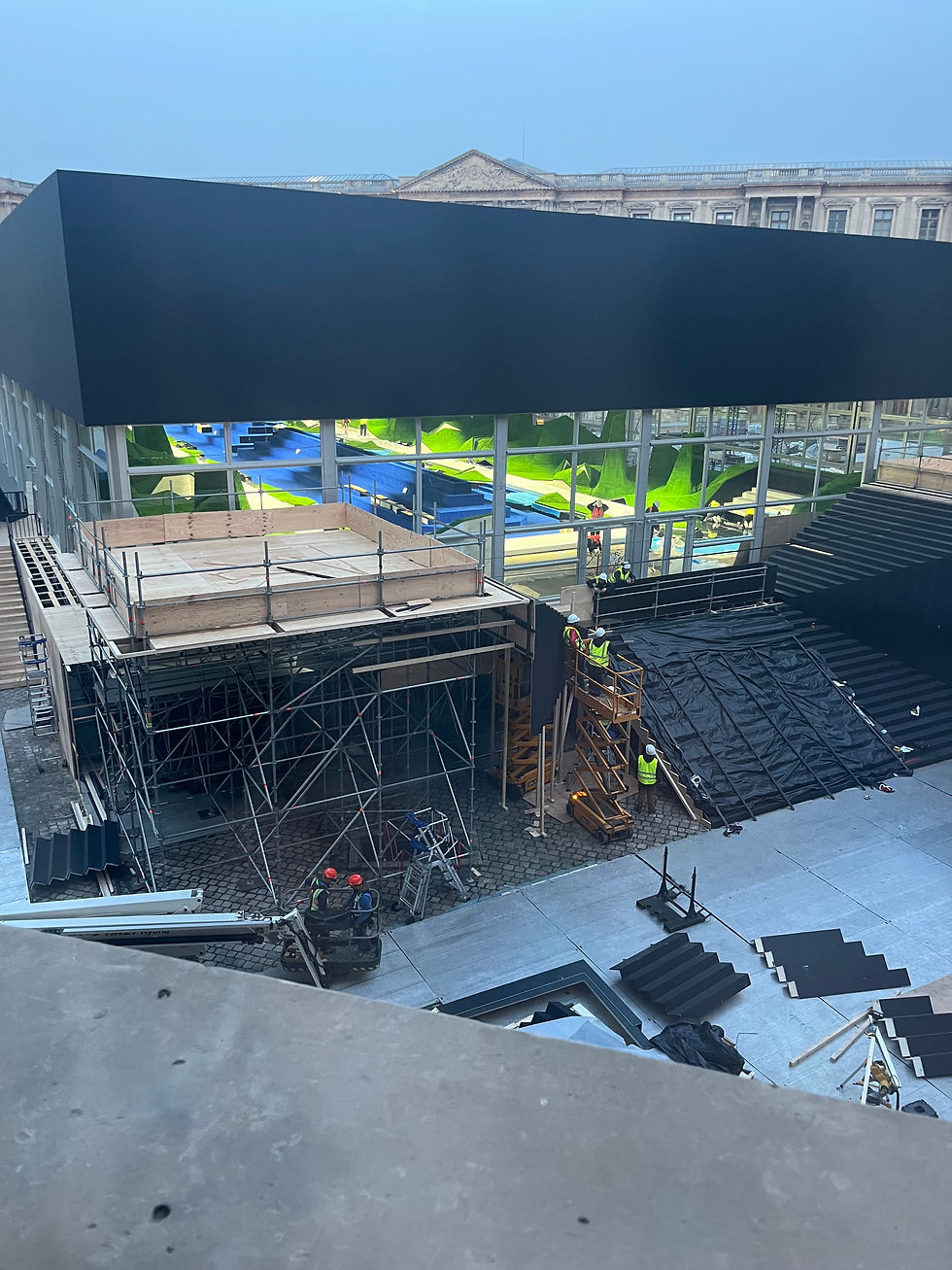 Set up for a show inside the Louvre.