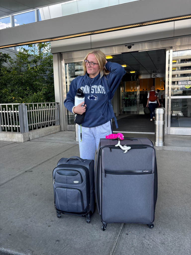 Being dropped off at the airport!