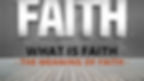 The image shows large white text "FAITH" on a gray wall, with "WHAT IS FAITH" in black and "- THE MEANING OF FAITH -" in red below.