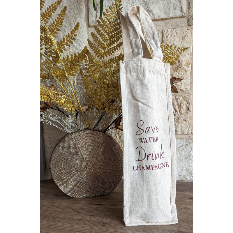 Sac bouteille "Save water, drink champagne"