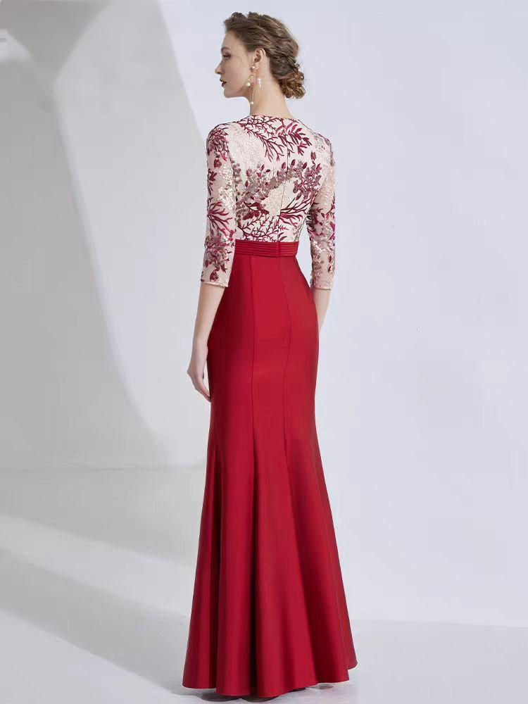 Thumbnail: 11416 Elegant Wine Red Bride’s Reception Gown – Long Luxury Evening Dress
