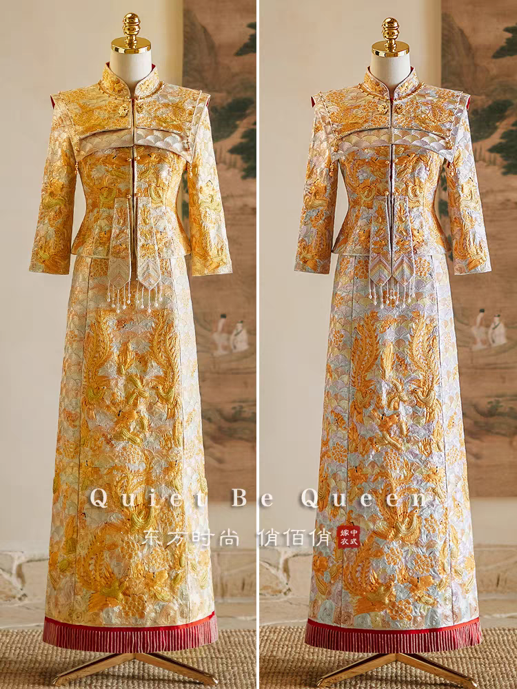 Thumbnail: 2585 Xiuhe clothing bridal Three-dimensional embroidered dragon phoenix