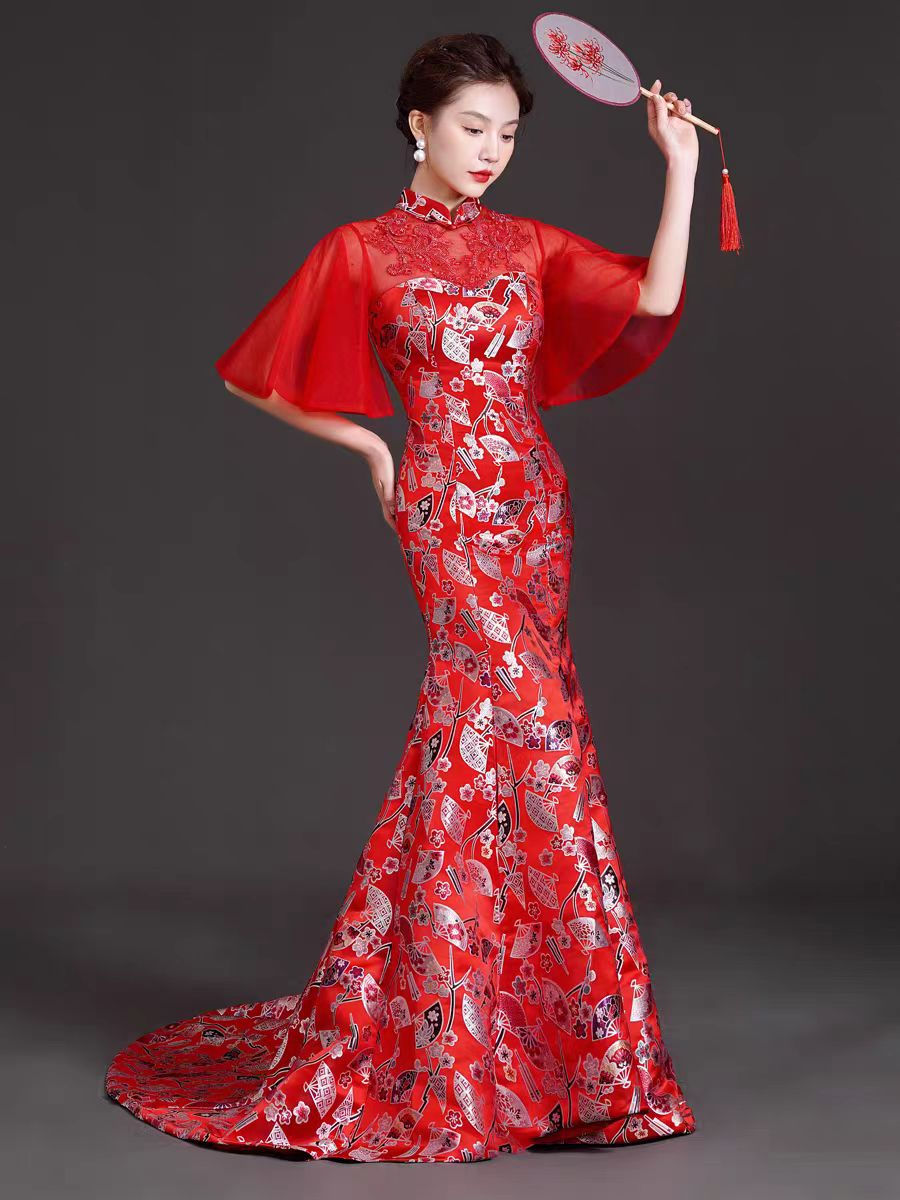 Thumbnail: 11368 Luxury Red Chinese Mermaid Gown – Stage & Runway Performance Dress