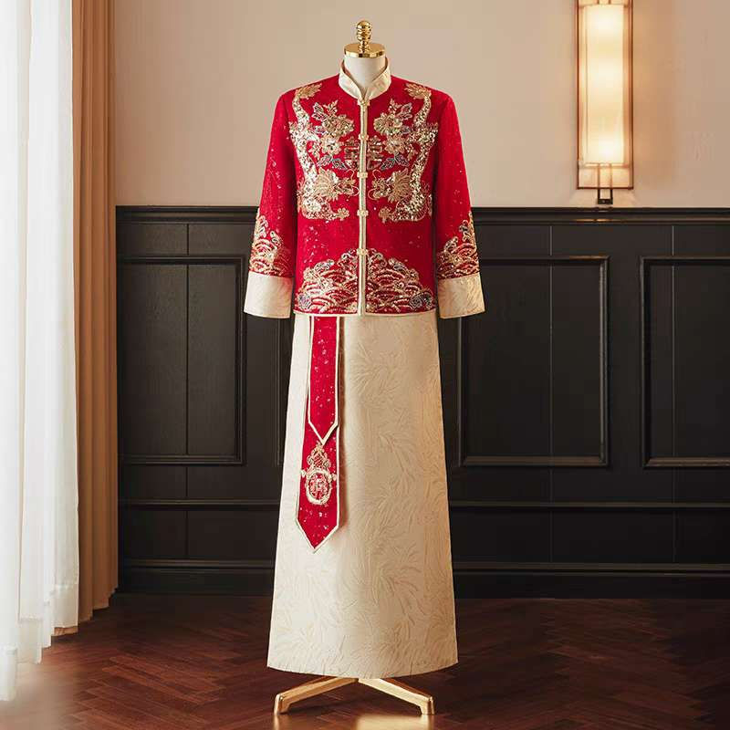 Thumbnail: Red Xiuhéfu Wedding Cloak - Winter Warm Bridal Cape, Traditional Chinese SHW2555