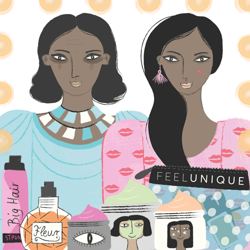 Cosmetics advertising animation of two women applying make up by motion designer and illustrator Ste