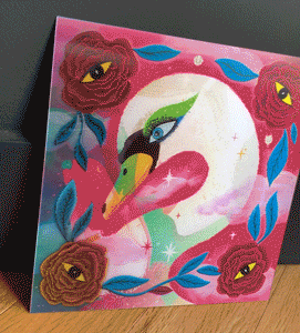 Lenticular record cover featuring a swan and a girl by illustrator and motion designer Stephanie Hof