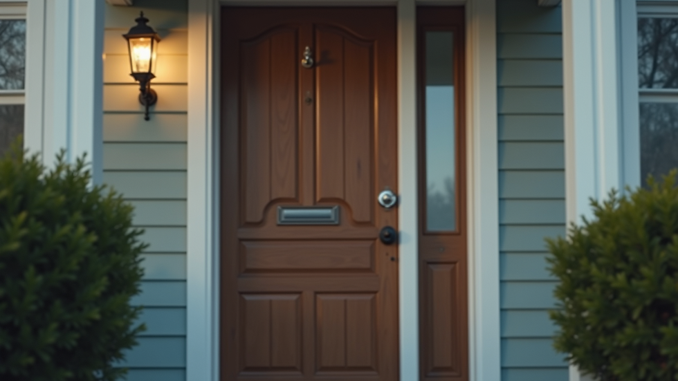 Eye-level view of a secure home with a sturdy front door and lock