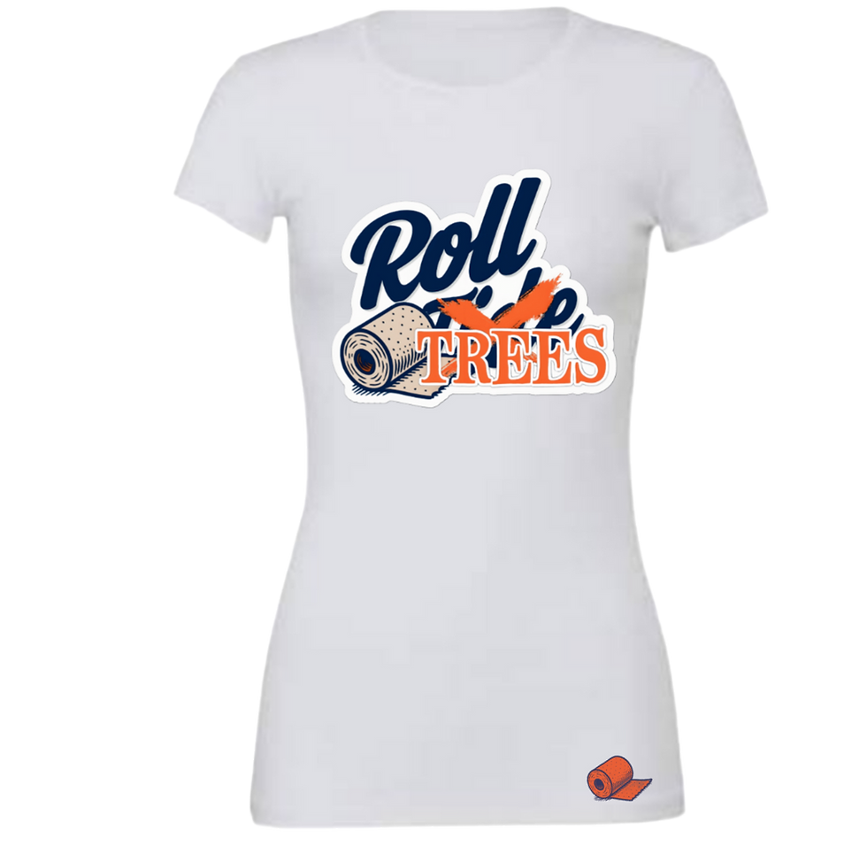 ROLL TREES NOT TIDE slim feminine fit crew neck t-shirt white – Plains Custom Threads