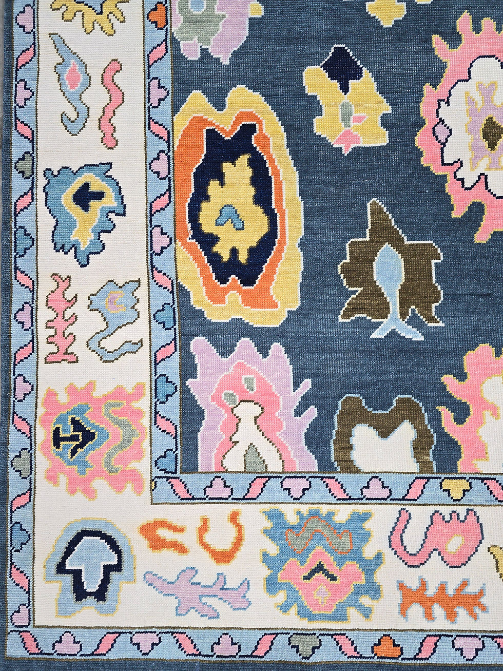 Thumbnail: Handmade Navy Blue Oushak Rug | Colorful Floral Turkish Wool Home Decor
