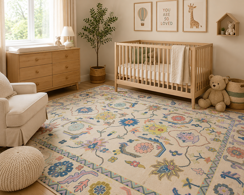 Thumbnail: Handmade Pastel Oushak Rug | Floral Boho Bedroom, Nursery Decor