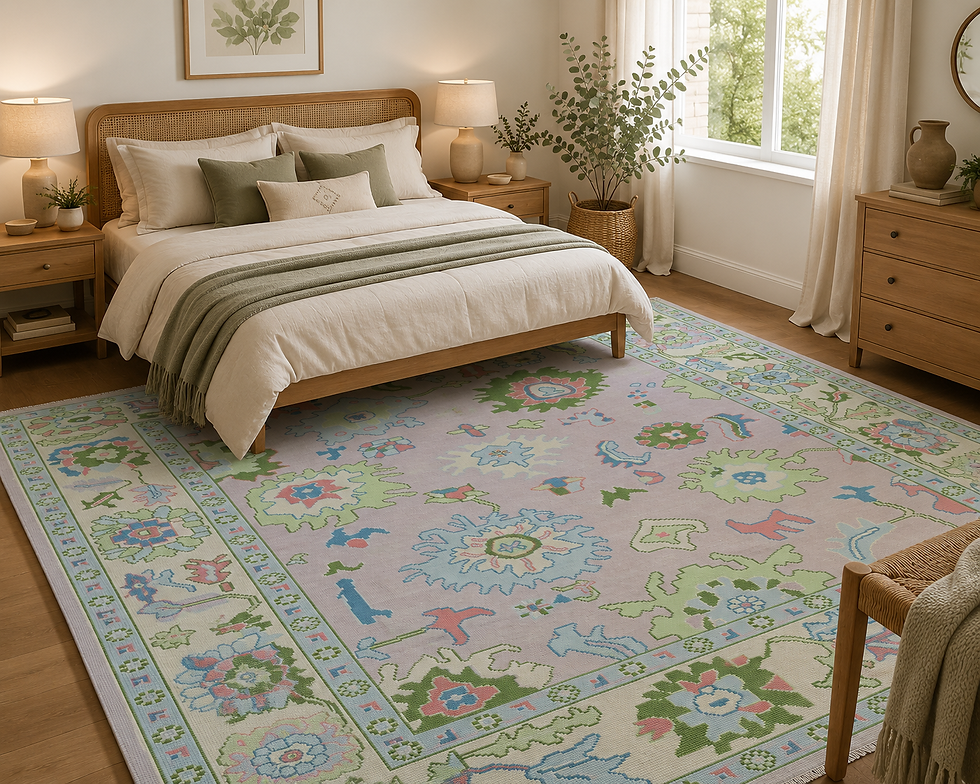 Thumbnail: Hand-Knotted Wool Oushak Rug | Pastel Floral Medallion Nursery Carpet
