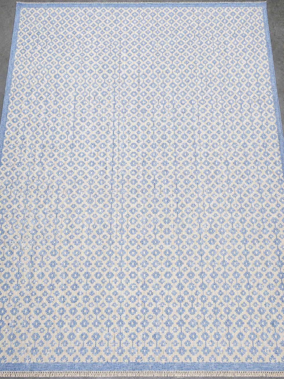 Thumbnail: Handwoven Wool Kilim Rug | Soft Blue Geometric Nordic Pattern Carpet