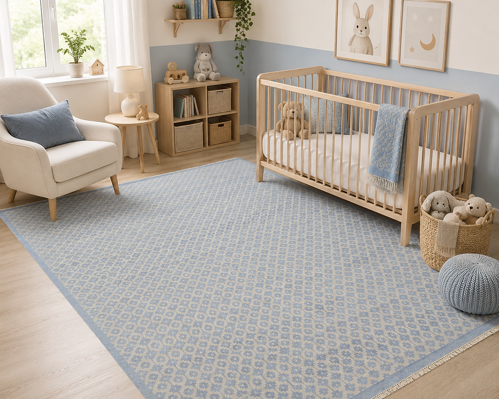 Thumbnail: Handwoven Wool Kilim Rug | Soft Blue Geometric Nordic Pattern Carpet