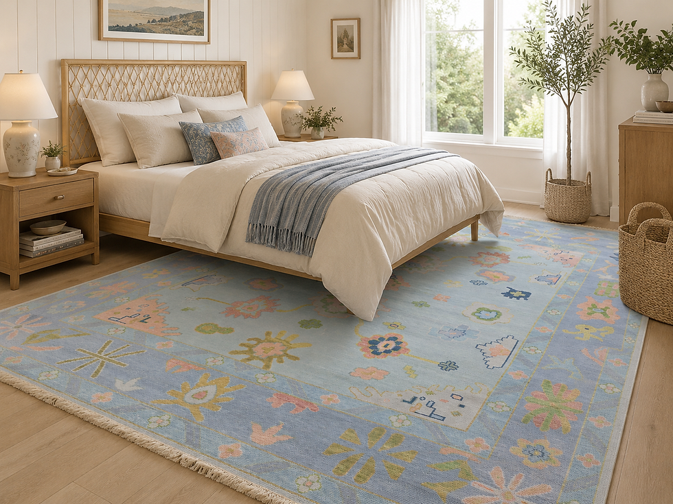 Thumbnail: Whimsical Pastel Oushak Rug | Light Blue  Boho Chic Wool Area Rug