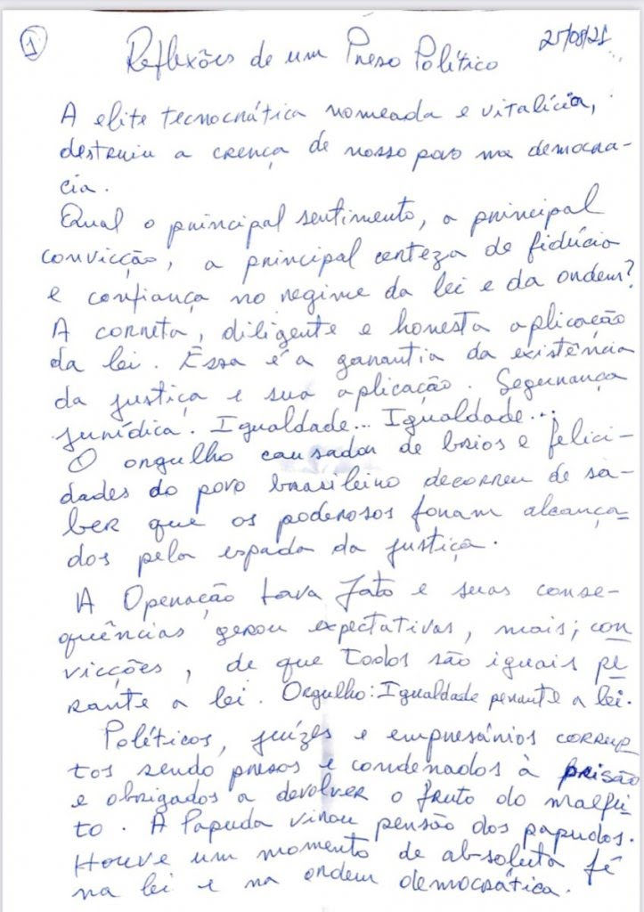 Preso a pedido do STF, Roberto Jefferson manda carta a população e chama ministros de 'abutres'