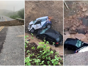 Rodovia onde cratera se abriu durante chuva e 'engoliu' carros segue bloqueada