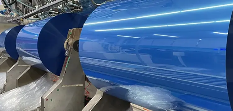 A blue PET film machine in the production factory