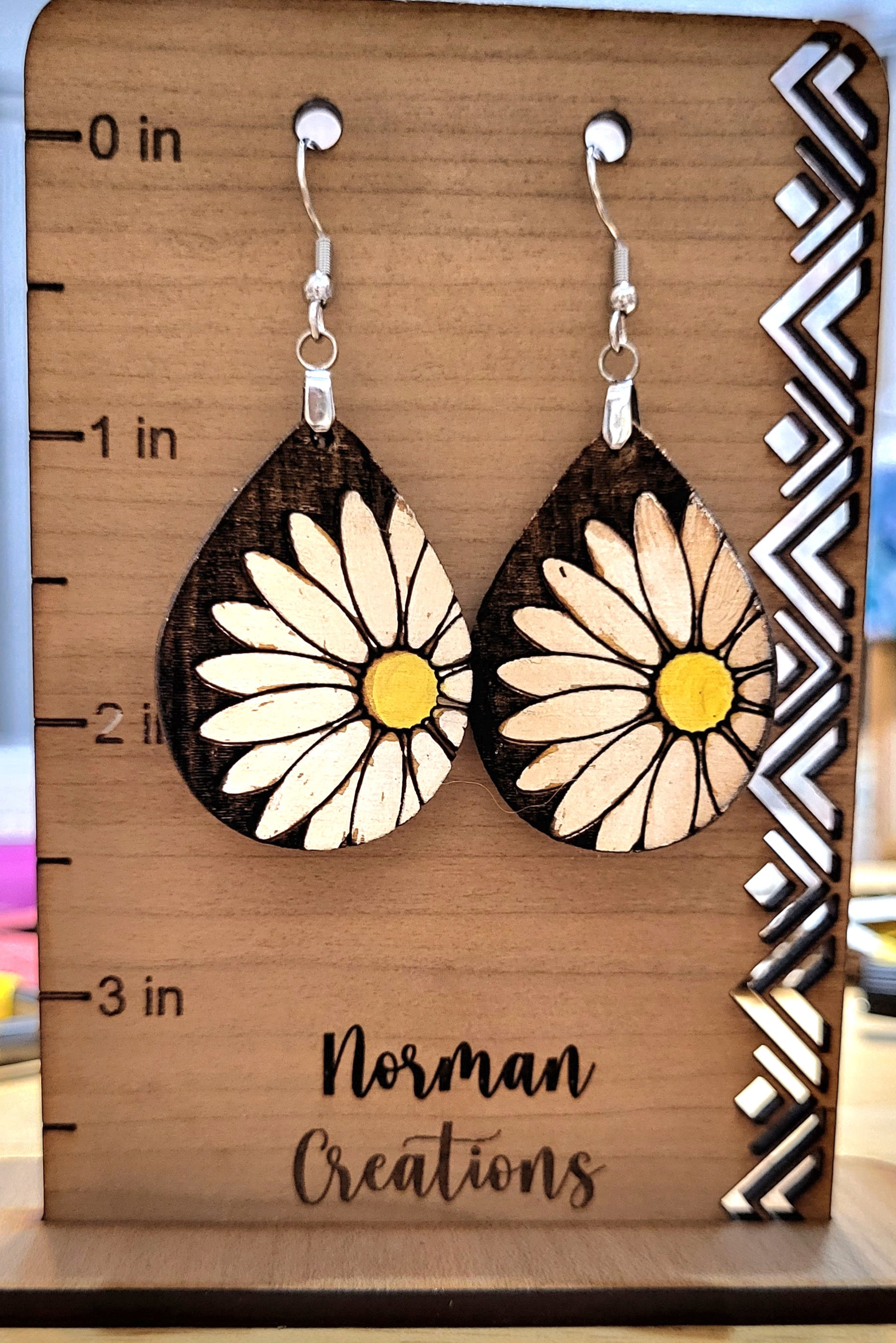Wooden Daisy Earrings