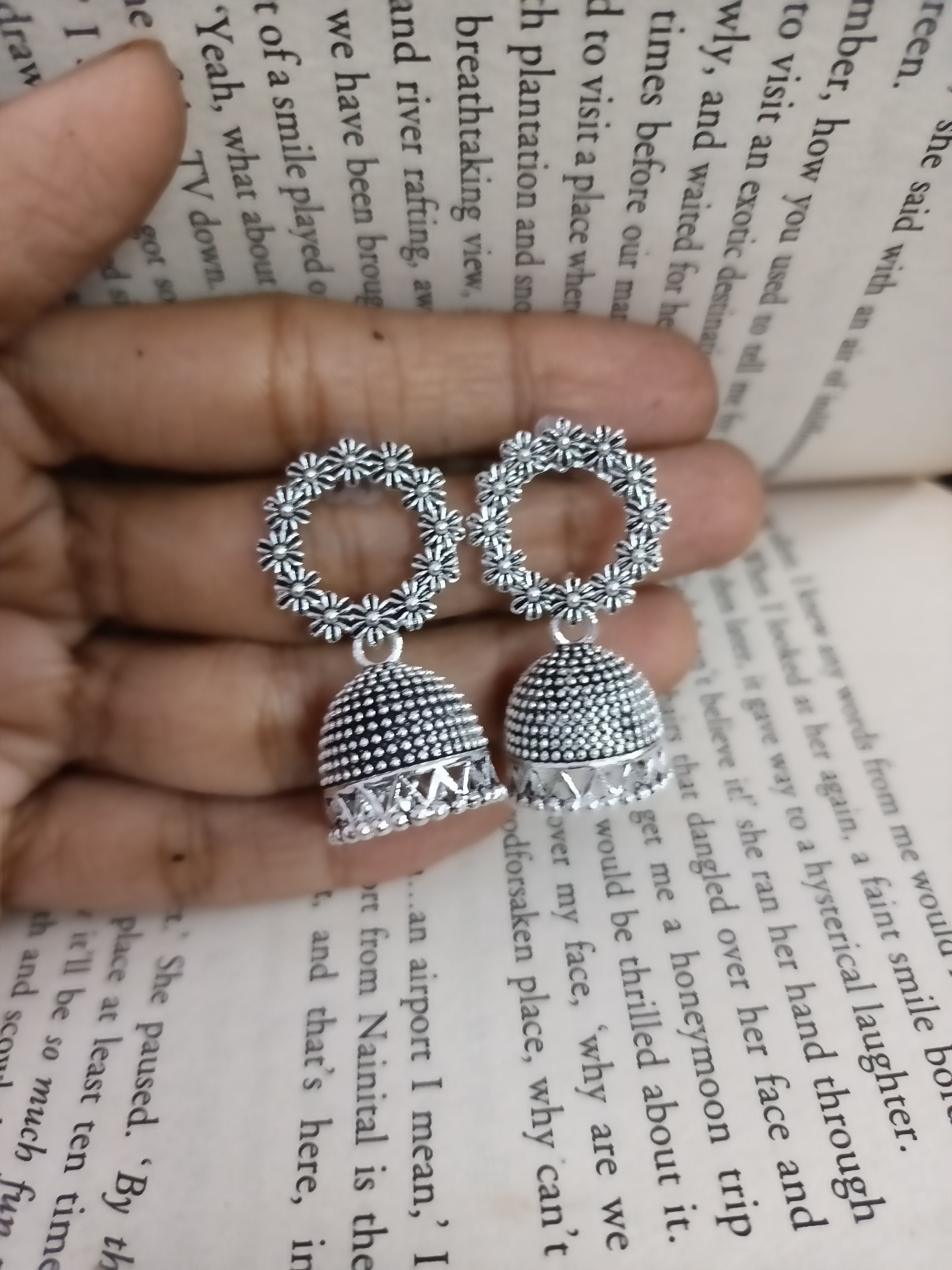 Flower Oxidized Jhumka