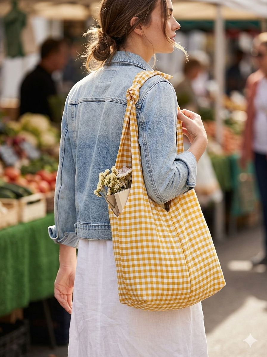 Handmade tote bag topknot