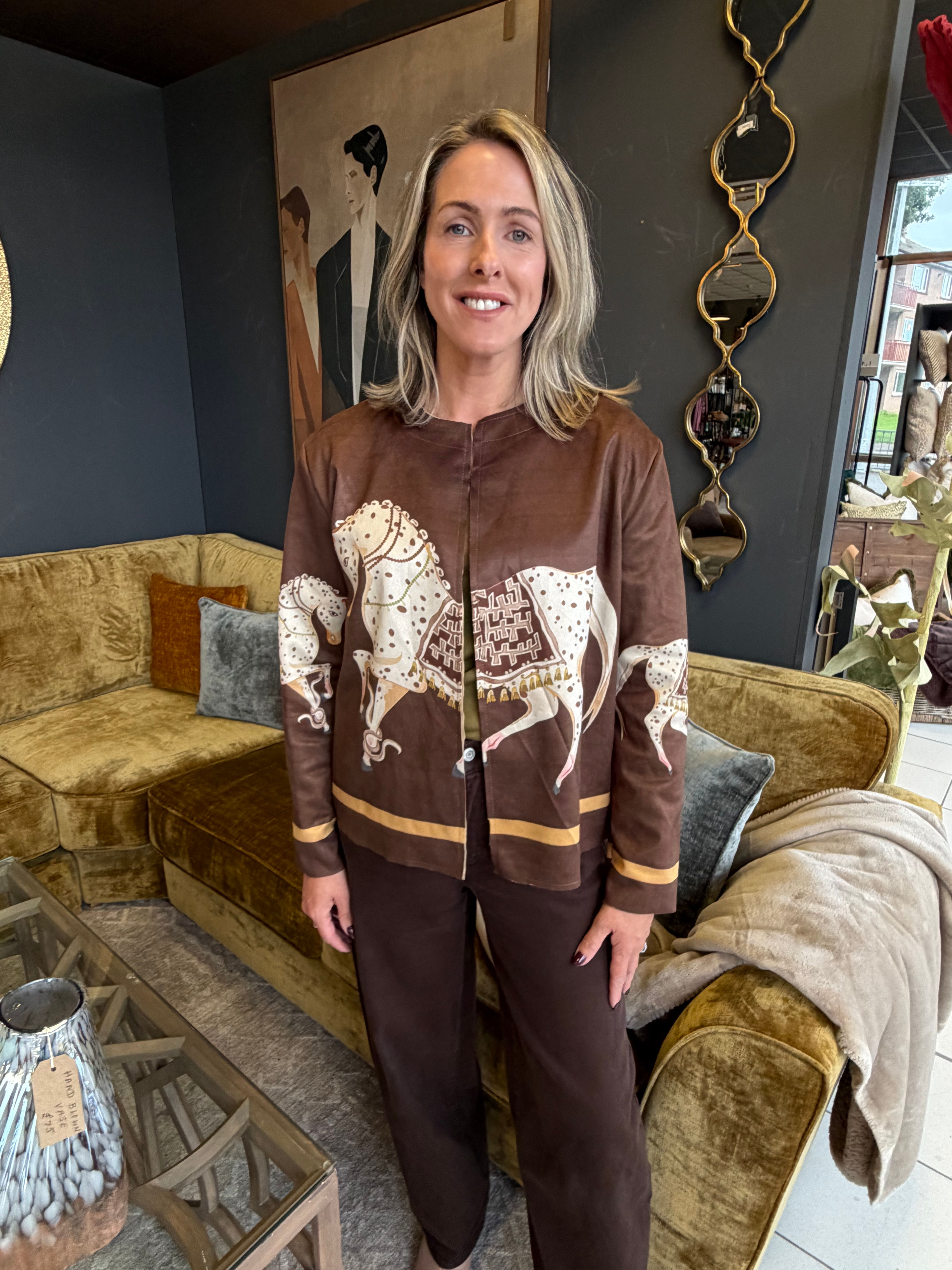 Vicki equestrian print jacket - BROWN
