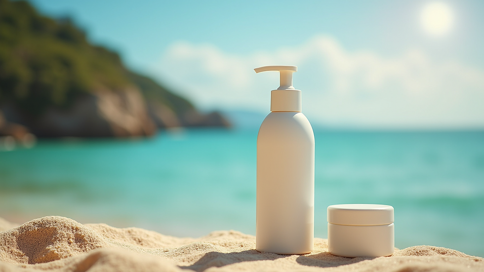 High angle view of outdoor products for summer sun protection