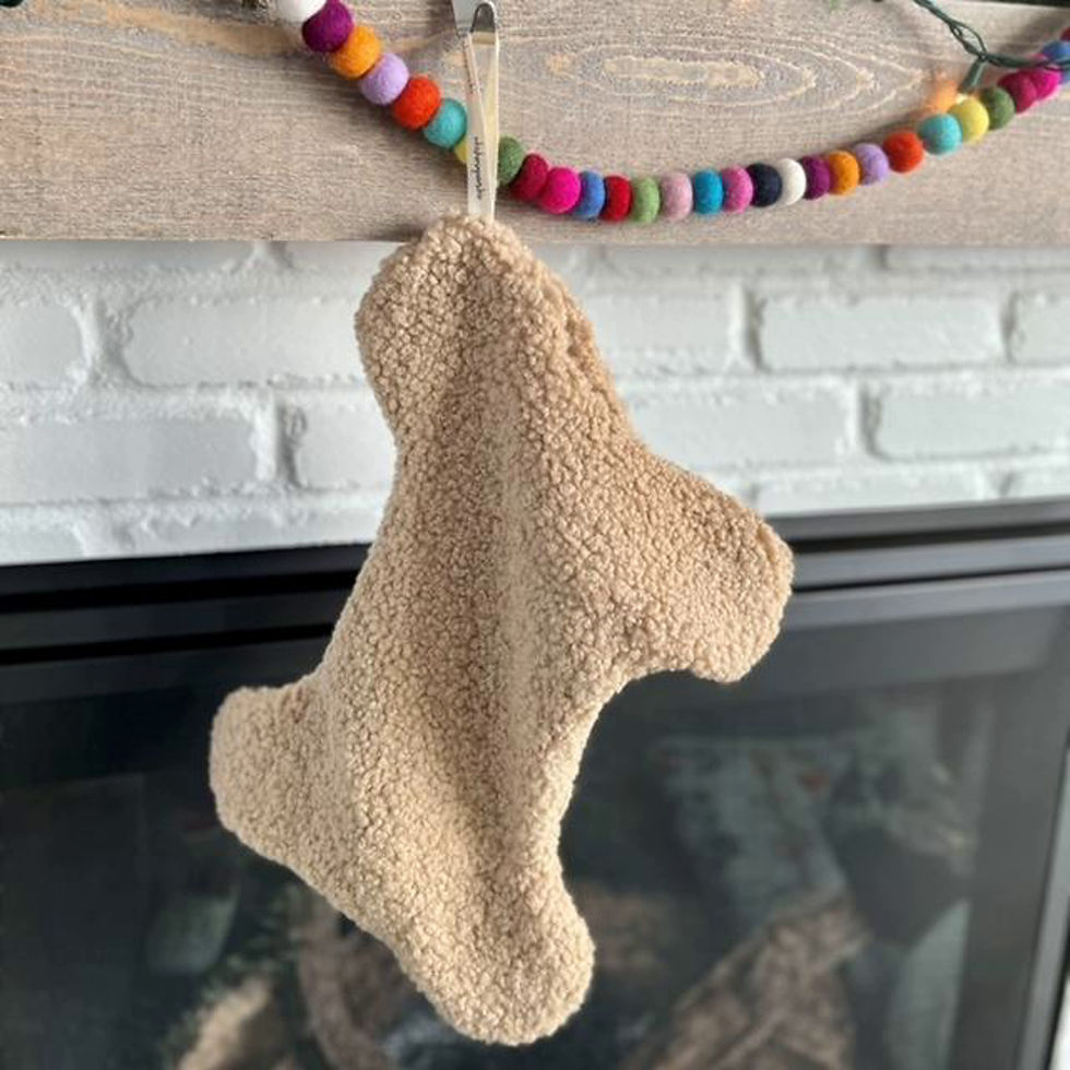 Thumbnail: Holiday Bone Stocking, Sherpa Fabric, 14" x 11"