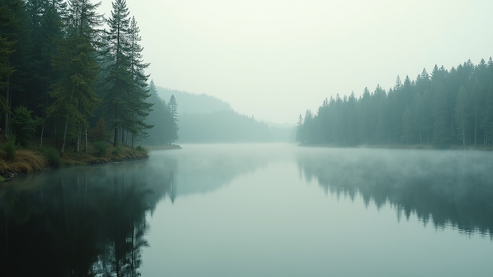 High angle view of a serene landscape with a calm lake