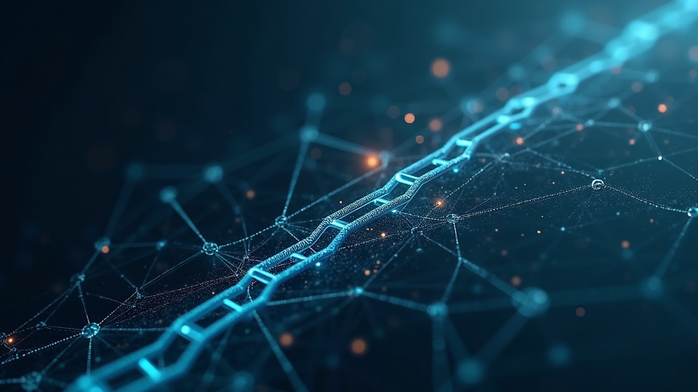 Close-up view of a blockchain diagram illustrating interconnected blocks
