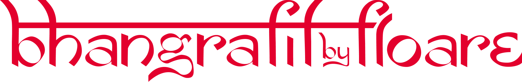 A logo in a red punjabi font which says "BhangraFit by Floare"