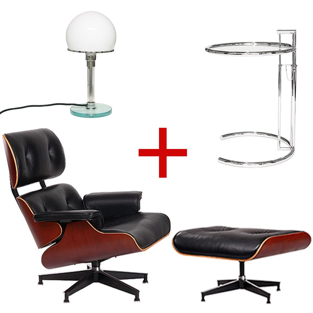 Set 6 = LOUNGE CHAIR + OTTOMAN + EG TABLE + BAUHAUS LAMP
