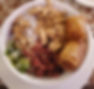 42. NOODLES W/ CHICKEN & CHAR-BROILED PORK, VEGETABLES & EGG ROLL
