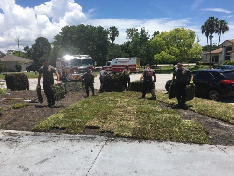 Pasco Fire/Rescue Finishes Sod Project for Heart Attack Victim