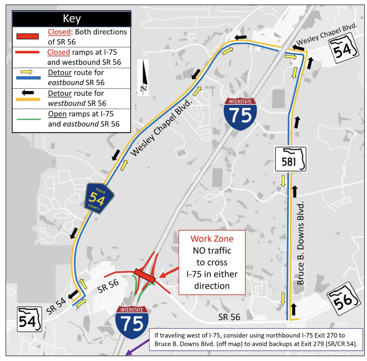 SR 56 to be closed at I-75 weekend of April 1, 2022