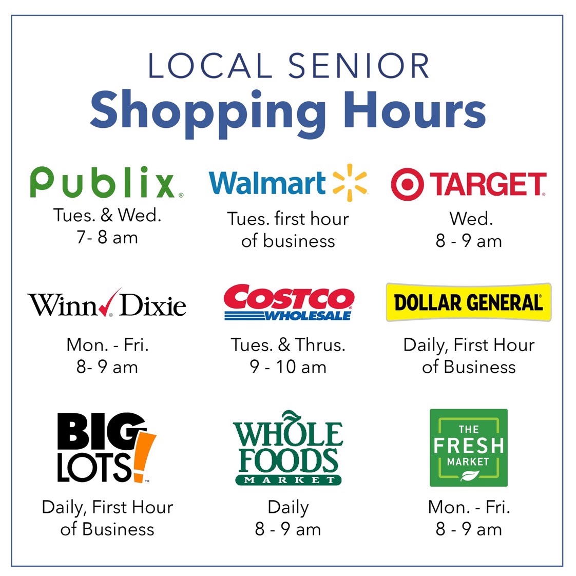 Senior Hours at Local Stores